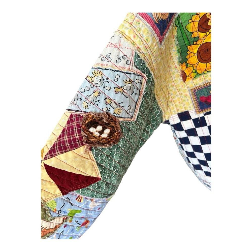 Vintage checkered oversized Cottagecore Farm themed patchwork quilt coat L/XL - Picture 5 of 10